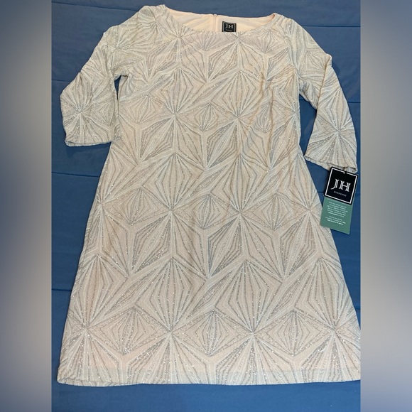 JH EVENINGS FORMAL LIGHT PEACH / PINKISH WITH SILVER METALIC DRESS SIZE 16 NWT - Picture 14 of 15